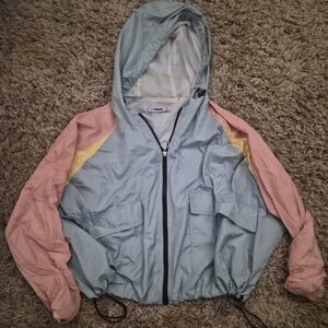 Y2K Colorblock Windbreaker Jacket Women’s Large Pastel Retro Hooded